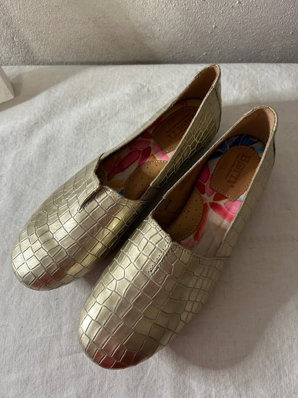Born Metallic Gold Croc-Embossed Slip-On Flats